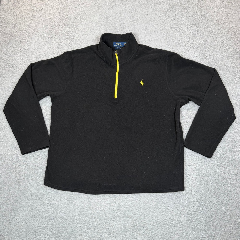 Polo Ralph Lauren Performance Mens XXL Black Yellow 1/4 Zip Fleece Pullover